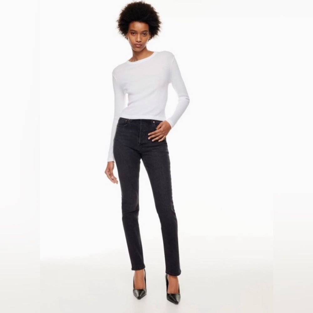 Denim Forum Aritzia The Yoko High Rise Slim Black Size 25 Frayed Distressed